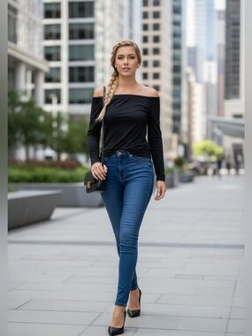 Off-Shoulder Long-Sleeve Top in Black